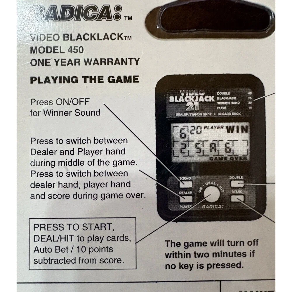 Vintage Radica Video Blackjack 21 Handheld Game Model 450 NIB